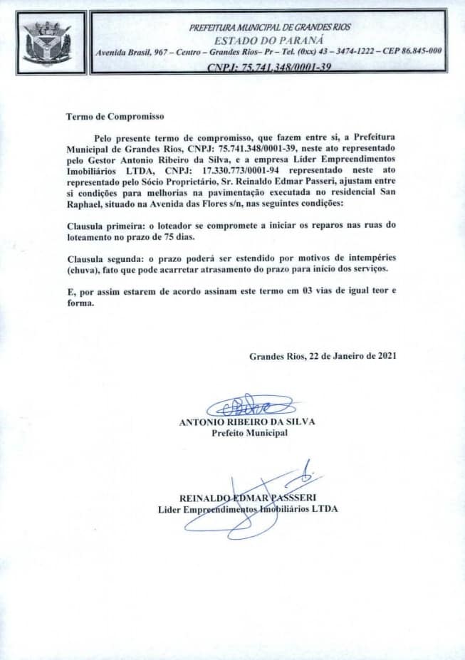 Em 22 de janeiro deste ano, o Prefeito Antonio Ribeiro da Silva “Toninho do Café”, firmou 2 compromissos!